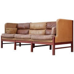 High Back Three-Seat Sofa in Duo Tone Brown Leather