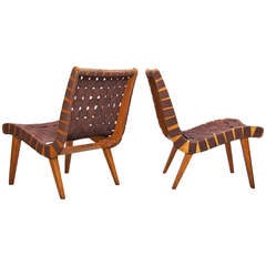 Pair of Early 654w Jens Risom Lounge Chairs in Original Condition