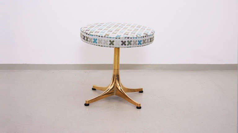Newly upholstered golden Nelson stool with Girard fabric in mint condition.