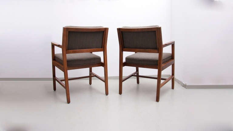 Mid-Century Modern Pair of Edward Wormley Arm Chairs for Dunbar in Solid Walnut