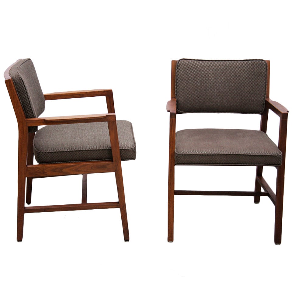 Pair of Edward Wormley Arm Chairs for Dunbar in Solid Walnut