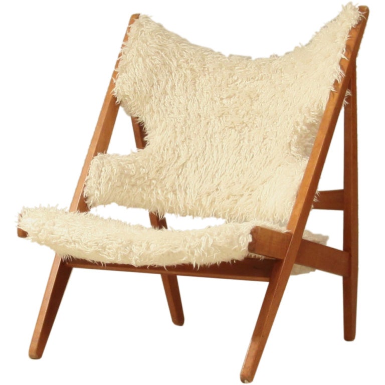Ib Kofod Larsen Limited Edition Sheepskin Knitting Chair Denmark
