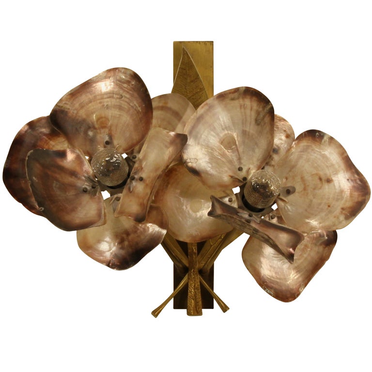 Willy Daro capiz shell flower wall lamp For Sale
