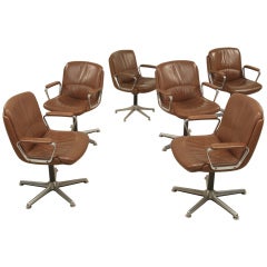 Set of six browm leather conference chairs - Strassle style