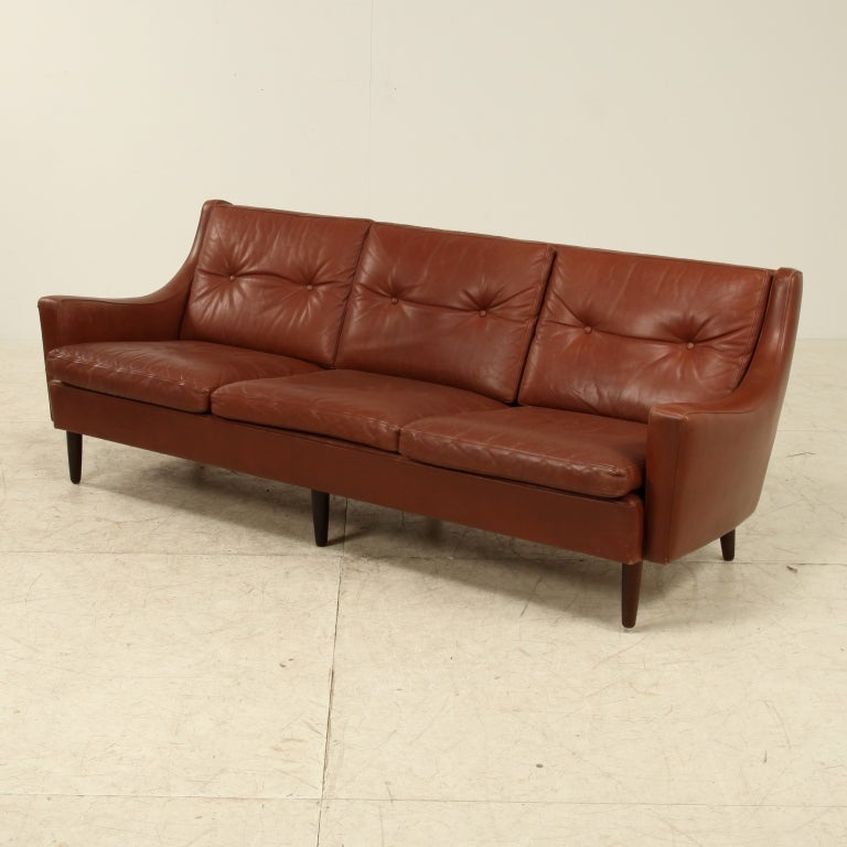 Scandinavian Modern Danish brown leather sofa, in the manner of Borge Mogensen, 1950s