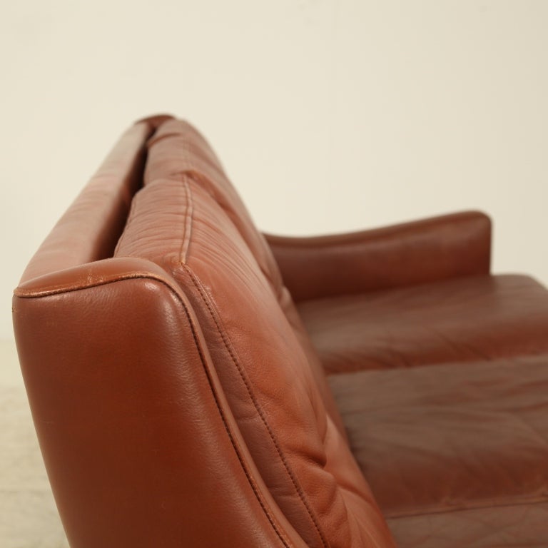 Mid-20th Century Danish brown leather sofa, in the manner of Borge Mogensen, 1950s