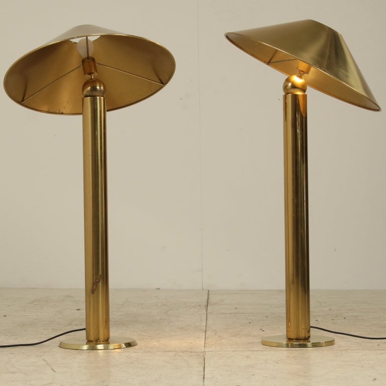 Late 20th Century Pair Schultz Brass Floor Lamps