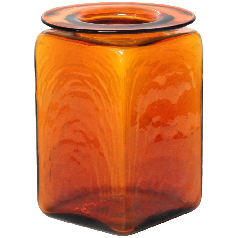 Geometric blown glass vase by Joel Philip Myers for Blenko, 1965 For Sale
