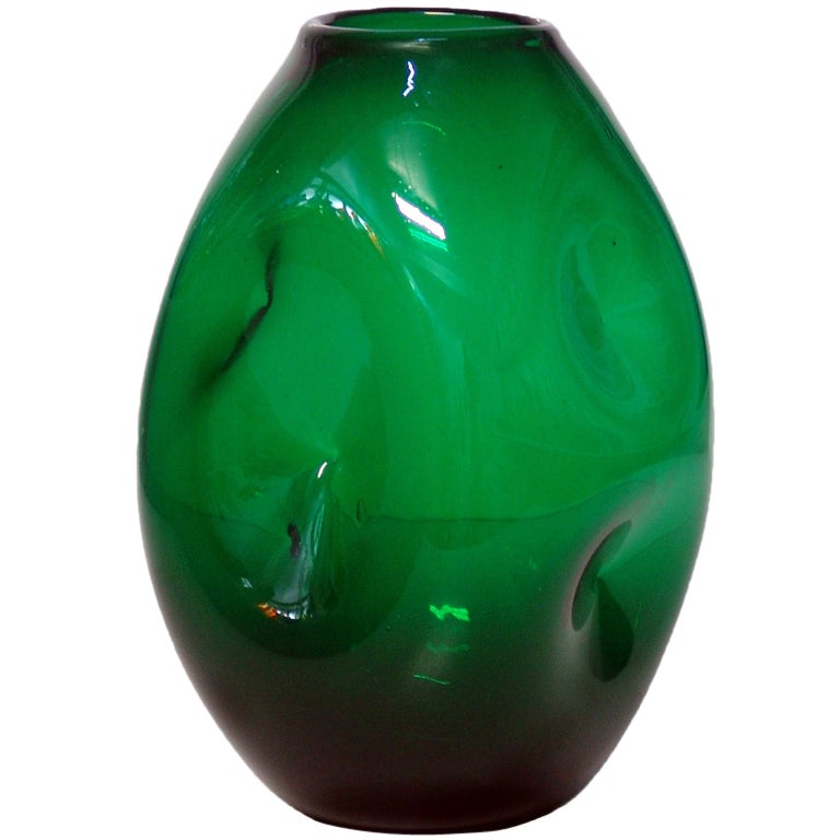 Huge Blown Glass Indent Vase, 1949, Winslow Anderson for Blenko For Sale
