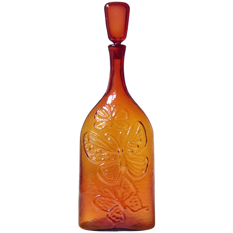 1965 Butterfly Decanter by Joel Philip Myers for Blenko For Sale