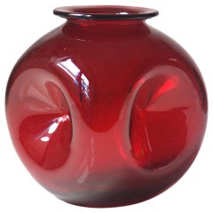 Vintage True Ruby Red 1948 indent vase by Winslow Anderson for Blenko