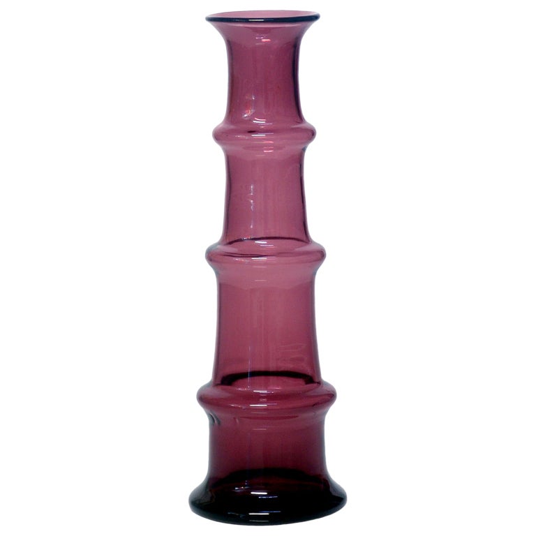 1956 'bamboo' vase in Amethyst by Wayne Husted for Blenko For Sale