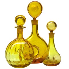 Retro Trio of Yellow 1960's decanters by the Blenko Glass Company