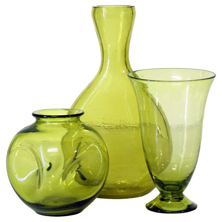 Group of Chartreuse vases by Winslow Anderson for Blenko. For Sale