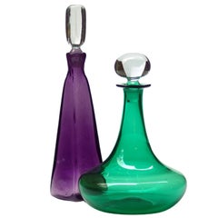 Pair of Retro Blenko glass with Crystal Stoppers