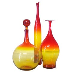 A trio of design in Tangerine by Joel Philip Myers for Blenko