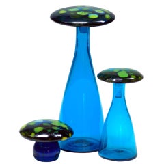 Vintage Set of mushroom decanters by Joel Myers for the Blenko Glass Co.