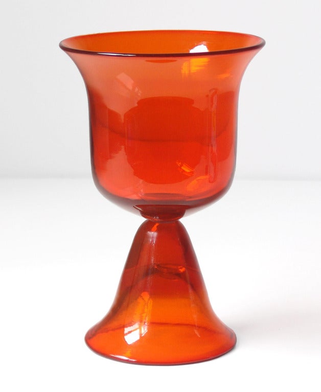 Grouping of Three Vintage Tangerine Orange Blenko Glass Designs In Excellent Condition In New York, NY
