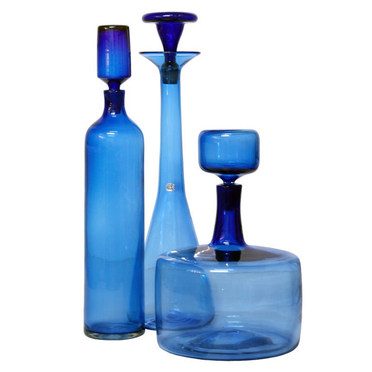 Exceptional Trio of Vintage Persian Blue Blenko by Wayne Husted For Sale