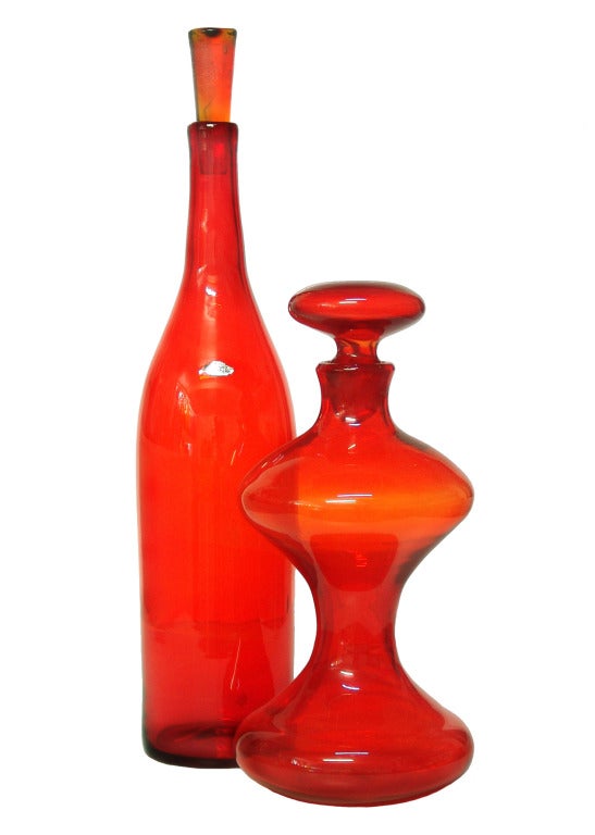 Pair of  Tangerine Architectural Scale Decanters by Wayne Husted For Sale