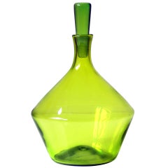 Retro 1964 Olive Green decanter by Joel Philip Myers for the Blenko Glass Co.