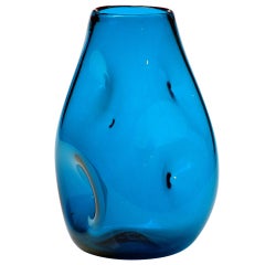 Vintage 1950 indent vase in Teal by Winslow Anderson for the Blenko Glass Co.