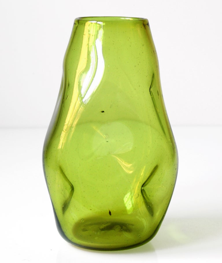Mid-Century Modern 1950 Indent vase in Chartreuse by Winslow Anderson for the Blenko Glass Co. For Sale