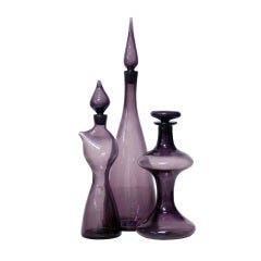 A Gorgeous Set of Mulberry Purple 1950's Blenko Decanters