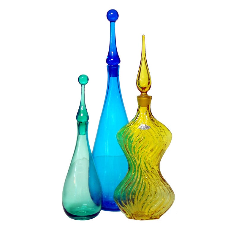 Trio of decanters designed by Wayne Husted for Blenko