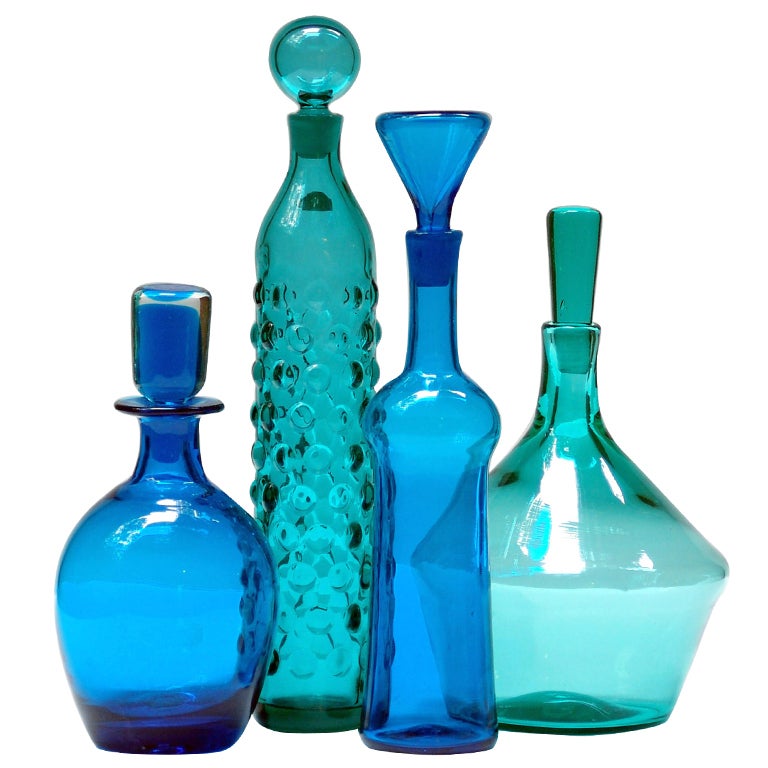 A colleciton of Turquoise & Sea Green mid-century Blenko glass For Sale