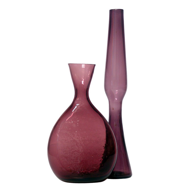 Pair of purple vintage Blenko glass vases