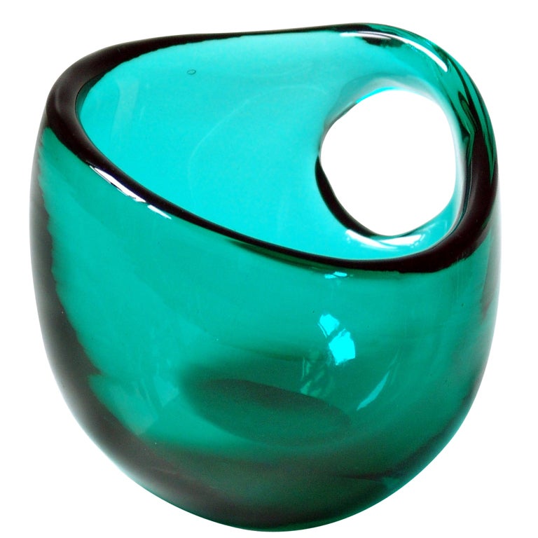 Rare 1958 pierced-handle vase or bowl by Wayne Husted for Blenko