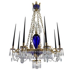 An Impressive Neo-Classical Baltic Blue Glass Chandelier 