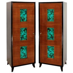 A Pair Of Italian Mid Century Wardrobes With Faux Malachite Panels