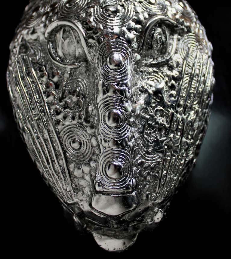 A Pair Of Large Black Lacquered Art Deco Consoles With Life Size Silver Leopard Heads 3