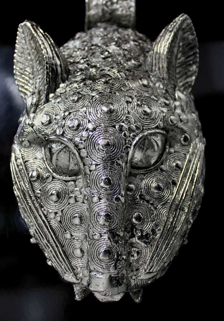 A Pair Of Large Black Lacquered Art Deco Consoles With Life Size Silver Leopard Heads 4