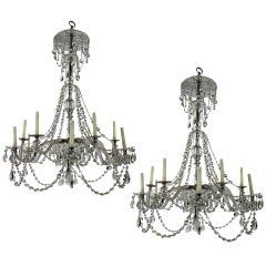 An Impressive Pair Of Mid 19th Century English Cut Glass Chandeliers