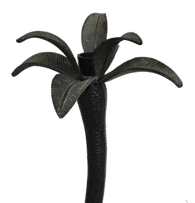 English A Set Of Four Patinated Bronze Palm Tree Candlesticks