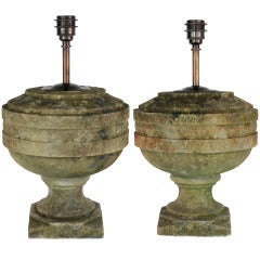 Antique A Pair Of Carved Limestone Urn Lamps