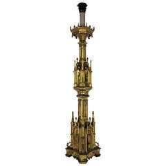 A Large Gilt Bronze Gothic Lamp