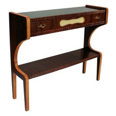 A 50's Italian Console Table In Rosewood, Walnut & Parchment