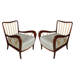 A Pair Of Mahogany & Ash Club Chairs By Paolo Buffa
