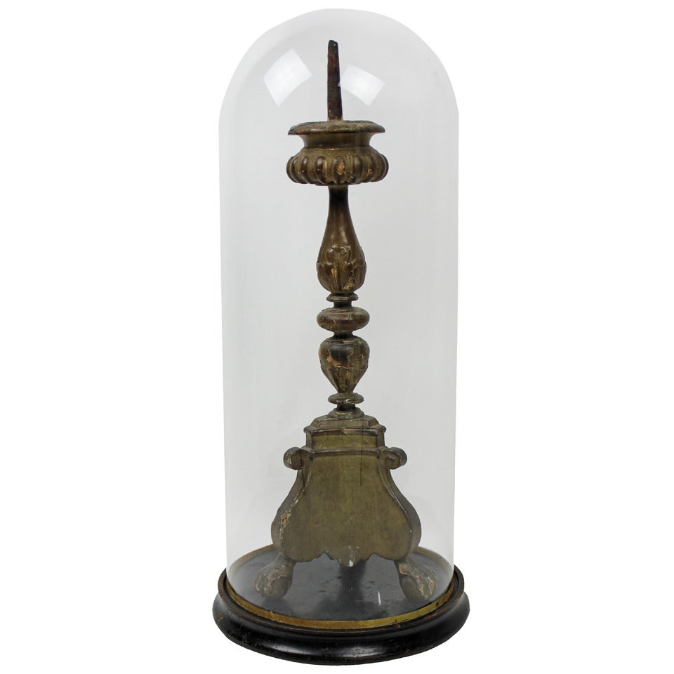 A French 18th Century Altar Stick in Glass Dome