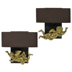 Antique Pair of Cherub Wall Sconces