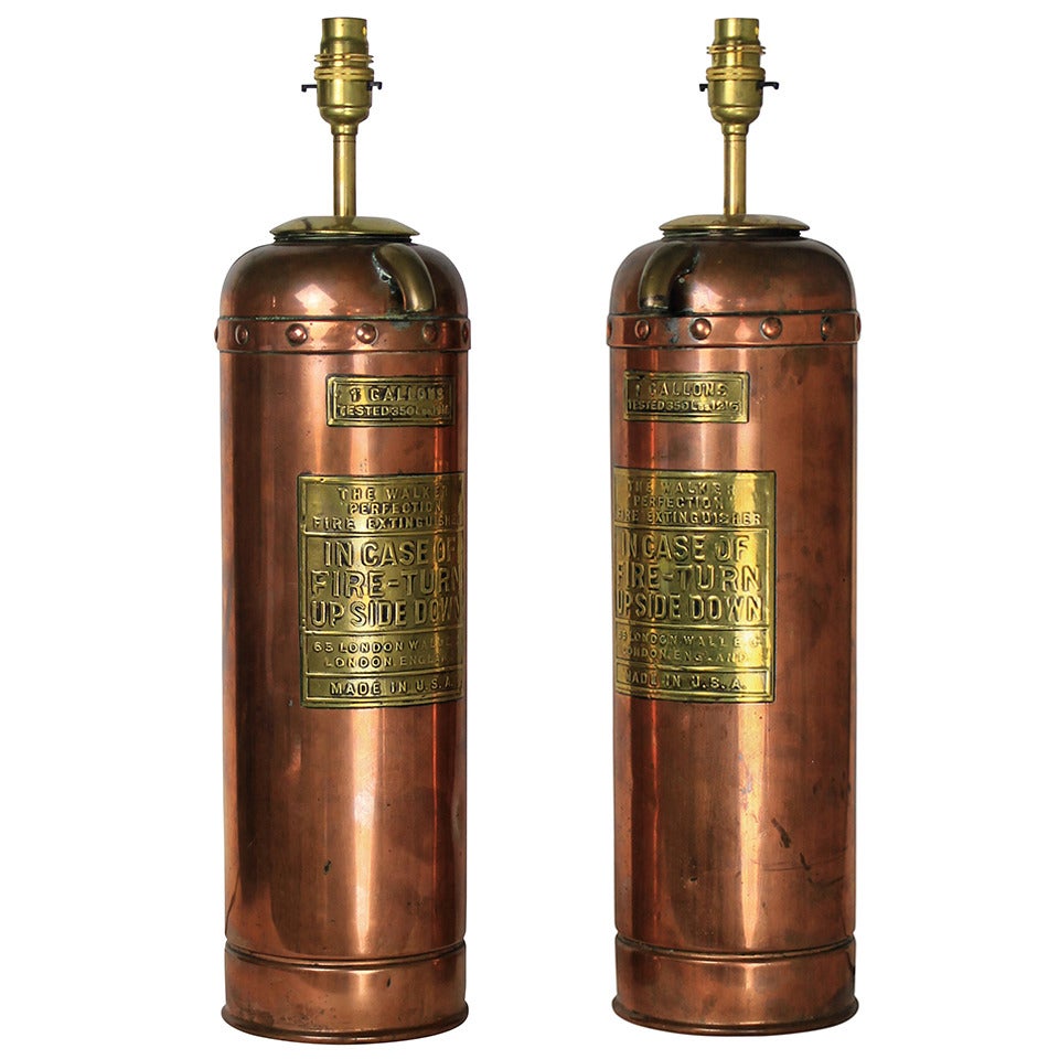 A Pair Of American Copper Fire Extinguisher Lamps c.1900