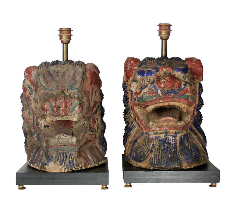 Pair of 19th Century Cambodian Temple Dogs as Lamps