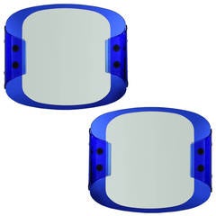 Pair of Stunning Veca Mirrors With Blue Borders and Side Lights