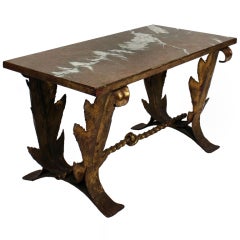 A 40's French Gilt Iron & Rouge Marble Occasional Table