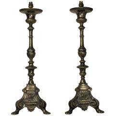 Pair of French Silvered Altar Stick Lamps