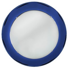 An Italian 50's Circular Bevelled & Blue Bordered Mirror